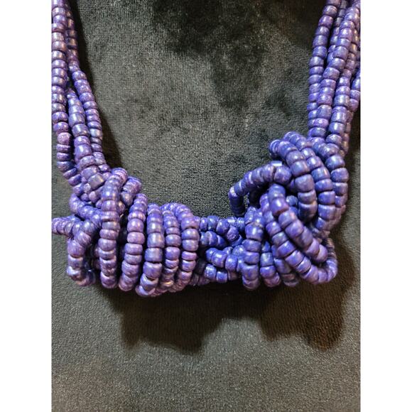 Women's Purple Multi Strand Beaded Statement Necklace With Lobster Clasp - Picture 3 of 8